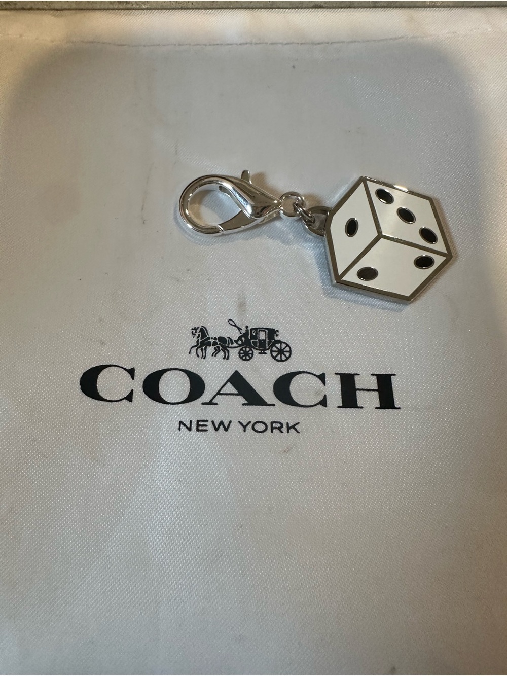 Coach Silver and White Dice Keychain Charm NWOT